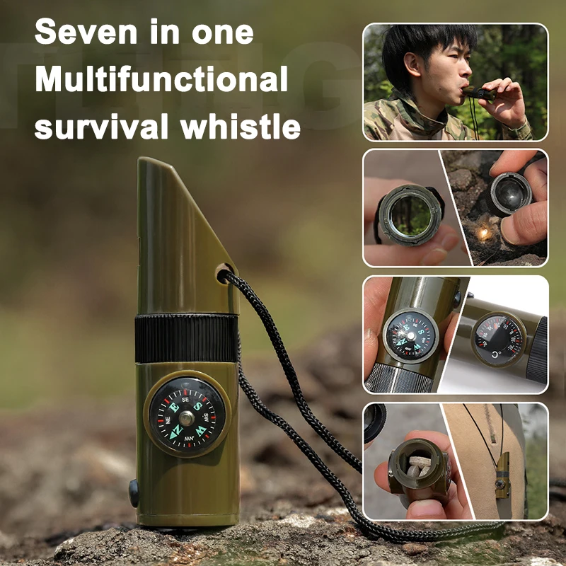 

7 in 1 Survival Whistles Survival Whistle Emergency Emergency Whistles with Compass and Thermometer for Outdoor Hiking Camping