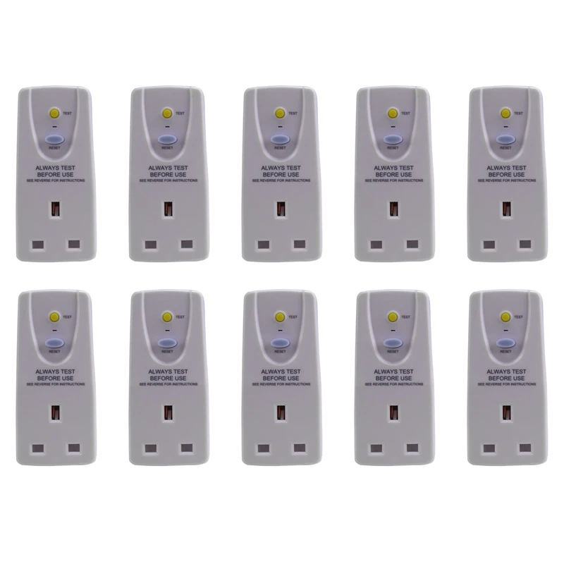 

10X UK Plug 13A Gfci Leakage Protection Plug Rcd Socket Home Circuit Breaker Cutout Power Trip Switch- UK Plug