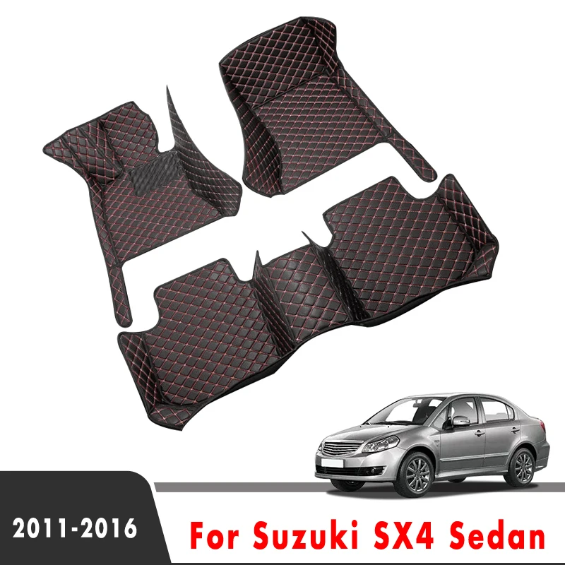 Leather Car Floor Mats For Suzuki SX4 Sedan 2016 2015 2014 2013 2012 2011 Rugs Custom Auto Foot Pads Automobile Carpets Cover
