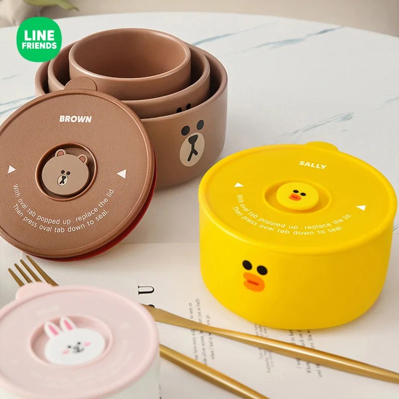 

Kawaii LINE FRIENDS Anime Hobby Brown Cony Sally Cartoon Cute Ceramic Bento Bowl Lunch Box with Lid Sealed Fresh-Keeping Bowl