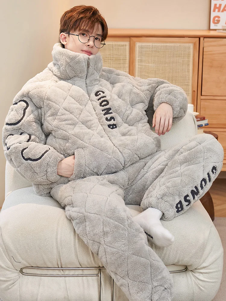 Японские пижамы из кораллового флиса GP мужские зимние трехслойные стеганые