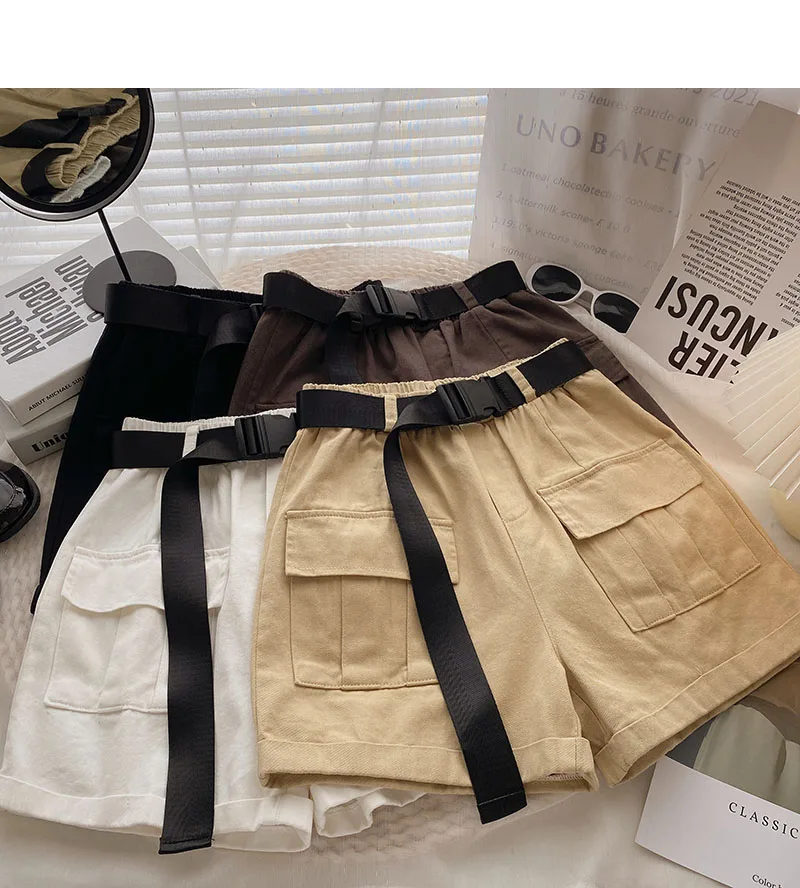 Women's new summer elastic high waist solid color casual shorts