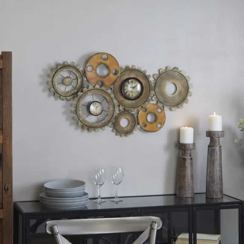 

34" x 17" Brown Metal Gear Wall Clock