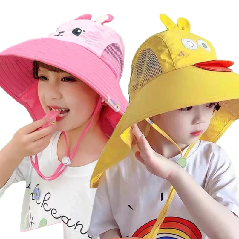 

Summer Children Bucket Hat Wide Brim UV Protection Boys Girls Cap Children Panama Outdoor Beach Sun Hats Cartoon Fisherman Caps