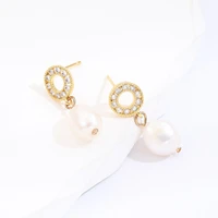 korean hollow round circle with baroque pendant stud earrings french elegant temperament earrings