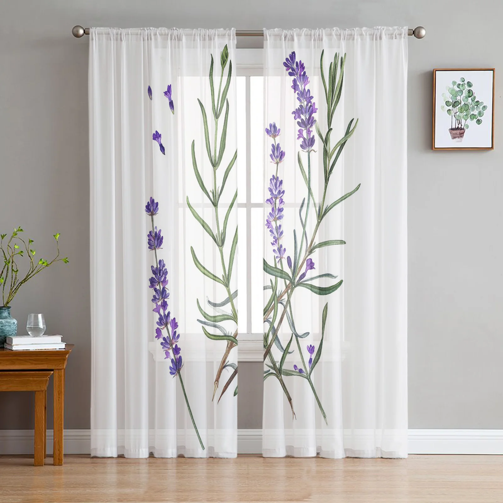 

Purple Lavender Green Leaves Plant Field Window Tulle Curtains For Living Room Bedroom Decoration Sheer Voile Window Curtains