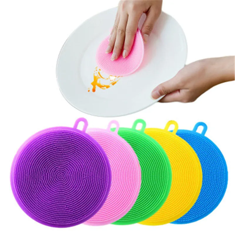 

Anti Hot Table Mat tool Kitchen Cleaning Brush Silicone Dishwashing Brush Fruit Vegetable Cleaning Pot Pan Sponge Scouring Pads