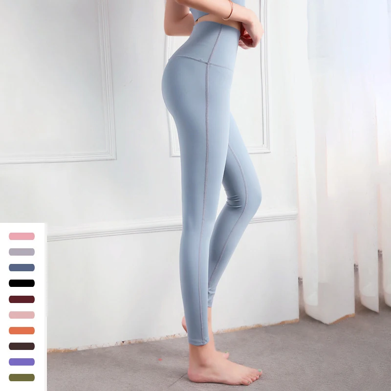 High Waist Yoga Pants Double-sided Brushed Nude Yoga Hip Lift Sports Fitness Ninth Pants Sports Fitness Trousers Tights Leggings