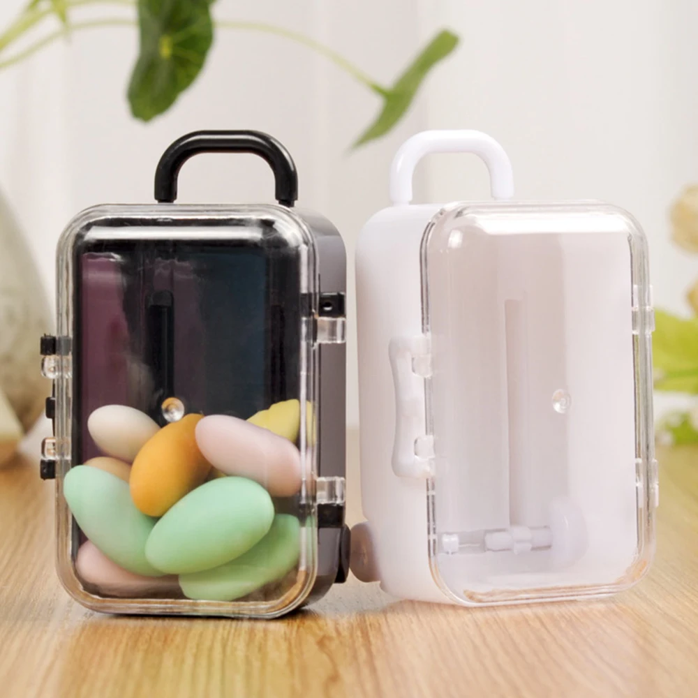 

12Pcs/Set Mini Travel Lever Box Gift Bag Packaging Shaped Sweet Box Suitcase Transparent Plastic Candy Box Suitcase Cookies Box