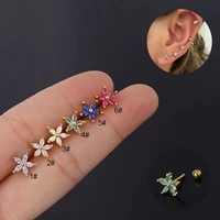 stainless steel piercing stud earrings colored zircon daisy flower helix conch cartilage tragus earbone nail piercing jewelry