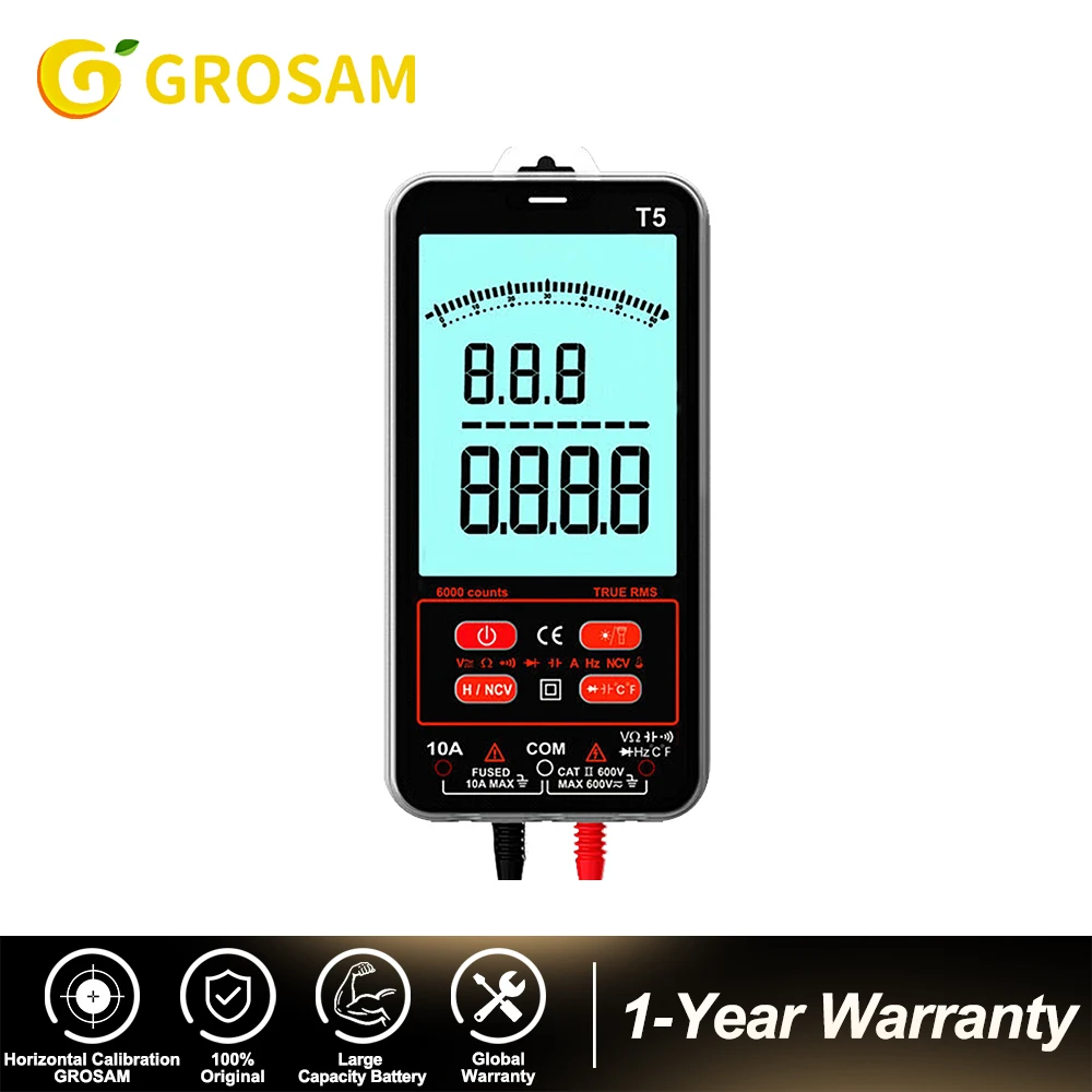 

GROSAM Digital Multimeter Smart Mini Automotive Profesional Tester True RMS NCV AC DC Voltage Tester Portable multimetro T5 T1