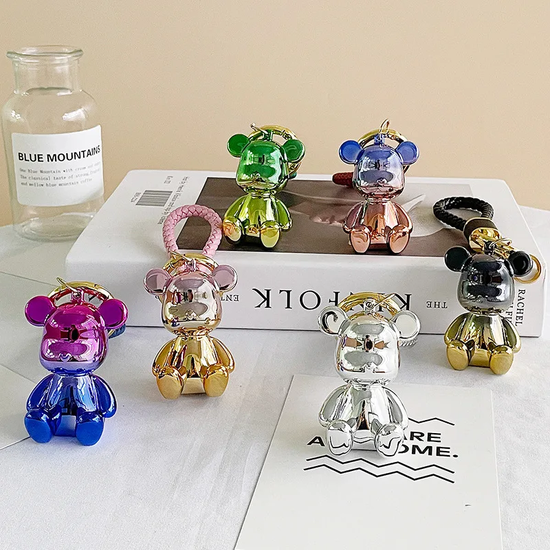 

Electroplated Colorful Bear Violence Bear Key Chain Pendant Creative Lovely Trend Schoolbag Pendant Ornaments Animal Figurines