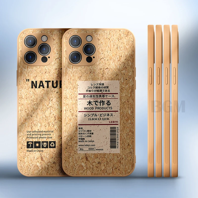 

Sawdust Soft Wood Corkwood Cooling Case For iPhone 11 12 13 Pro Max Mini SE 2020 X Xs Max XR 7 8 Plus Silicone Shockproof Cover