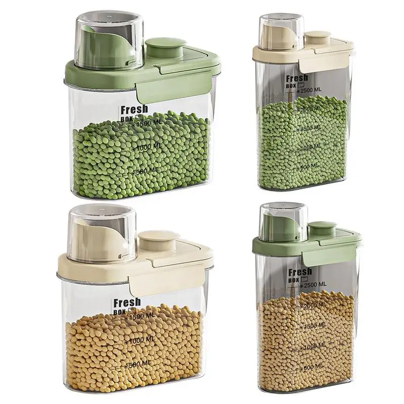 

Portable Space Saving Tea Coffee Beans Kitchen Storage Box Transparent Food Storage With Measuring Cup Beans Storage Container
