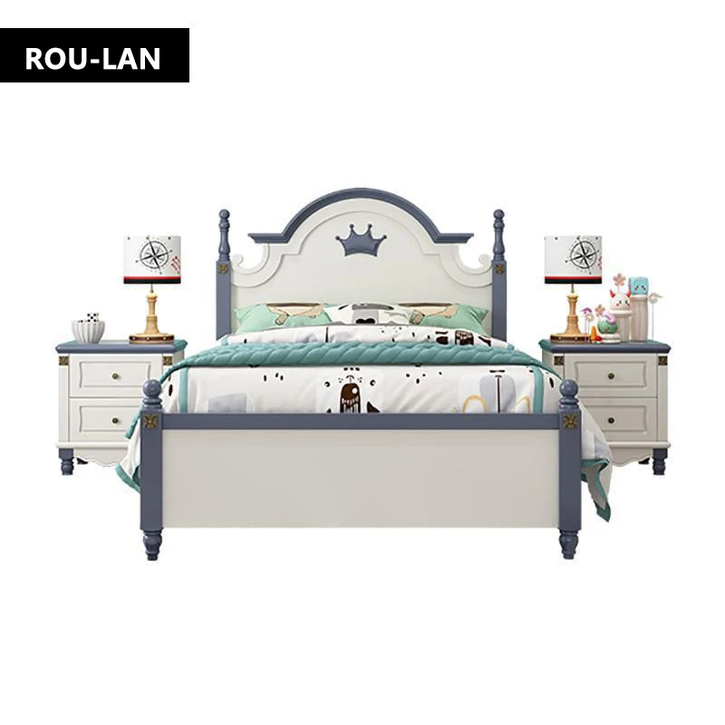 

ROU LAN Furniture Bedroom Set Modern Single Children Bed Boys&Girls Solid Wood Kids Bed Bedchamber