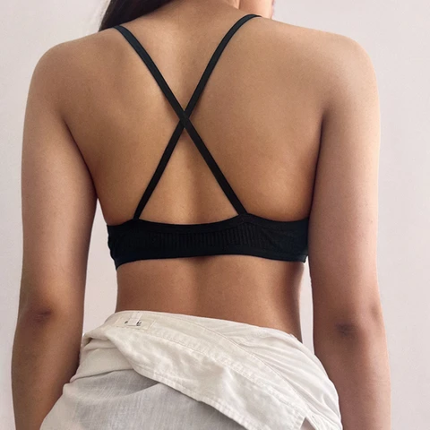 Comfort Cotton Bras Triangle Wireless Women Girl Thin Deep V Cup Sport Style Unlined Bralette Sexy Cross Back Lingerie