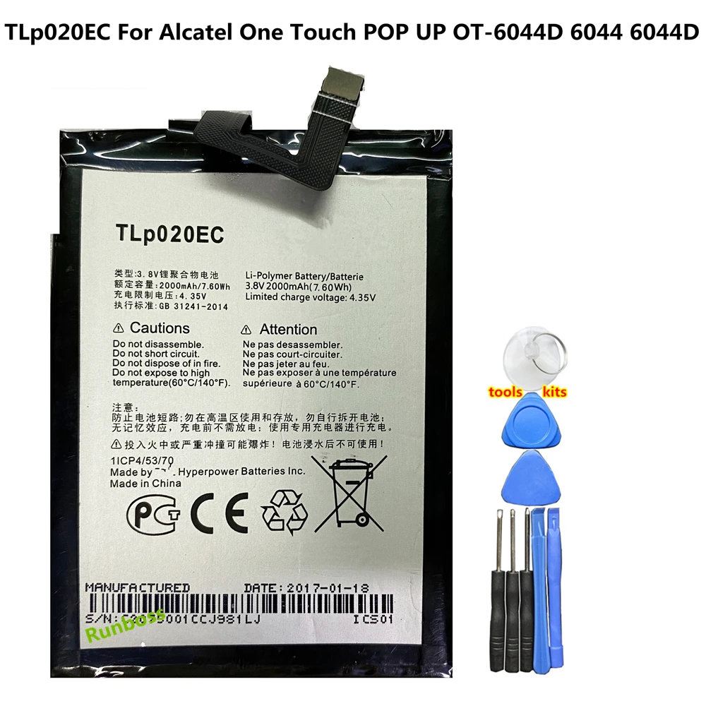 Оригинальный качественный аккумулятор 2000 мАч TLp020EC для Alcatel POP UP OT6044 6044 6044D мобильный телефон Batteria