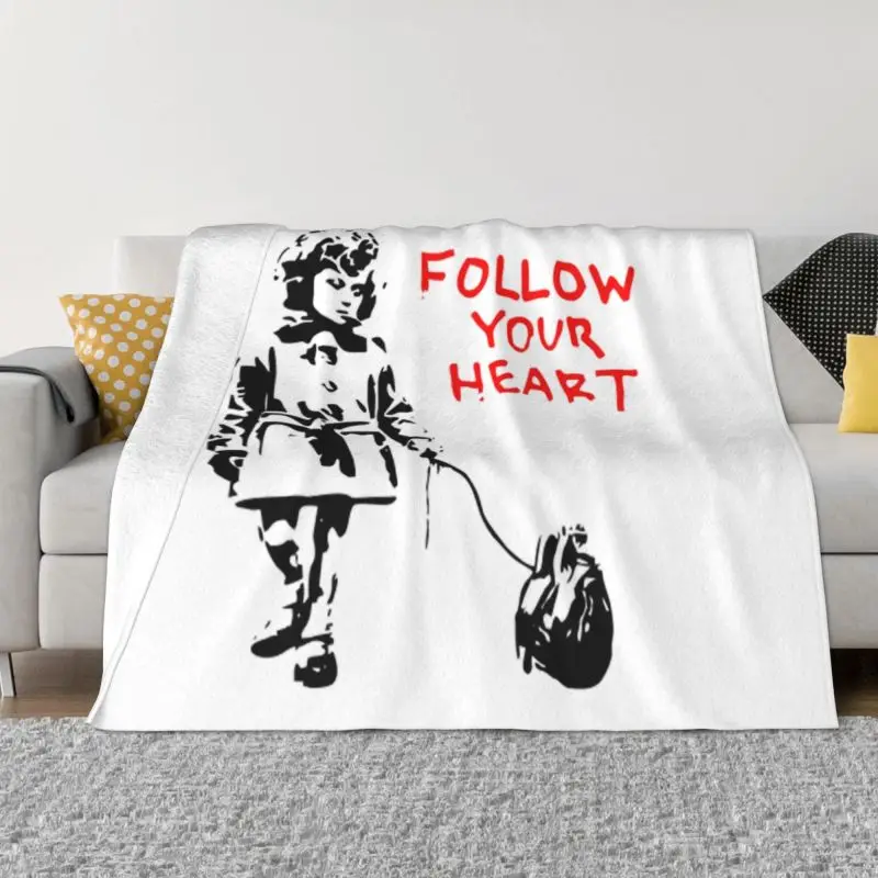 

Banksy Follow Your Heart Blanket 3D Print Flannel Fleece Warm Street Pop Art Throw Blankets for Home Bedding Sofa Bedspreads