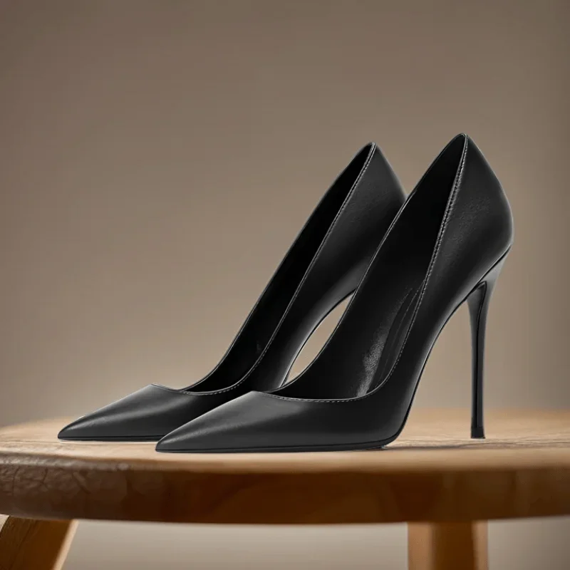 Туфли женские на тонком каблуке матовые коричневые кожа обработка поверхности