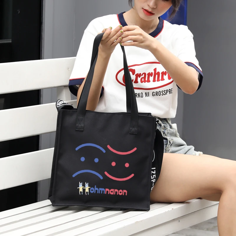 New Thailand Stars Drama BadBubbySeries OHM NANON PAT PRAN Handbag Smiley Cartoon Shoulder Bag Satchel Black Canvas |