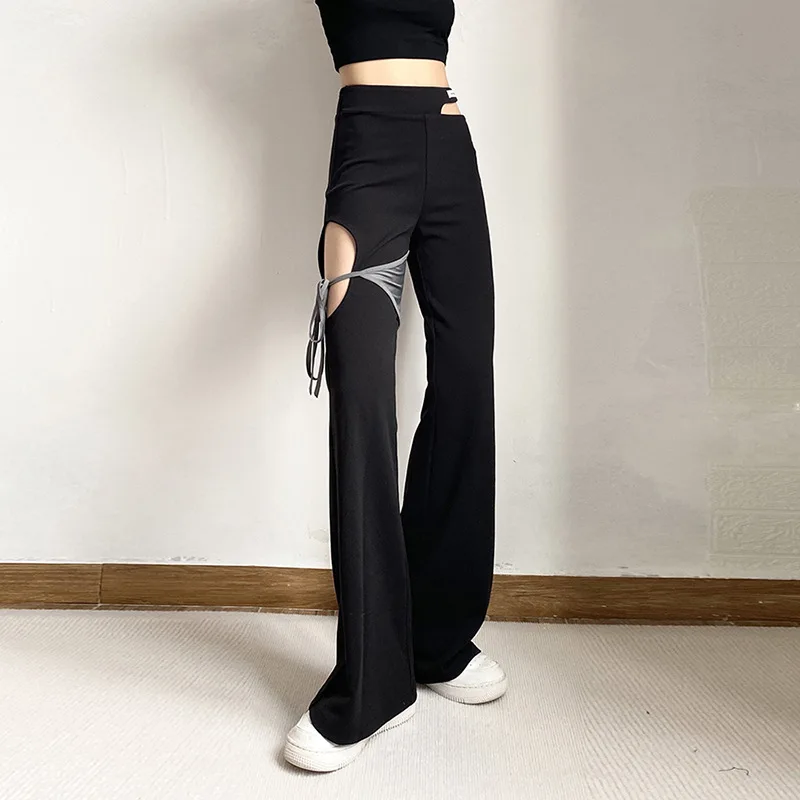 

Летние брюки с вырезами, модные женские длинные брюки с вырезами, прямые Асимметричные винтажные брюки Y2K, лето 2022