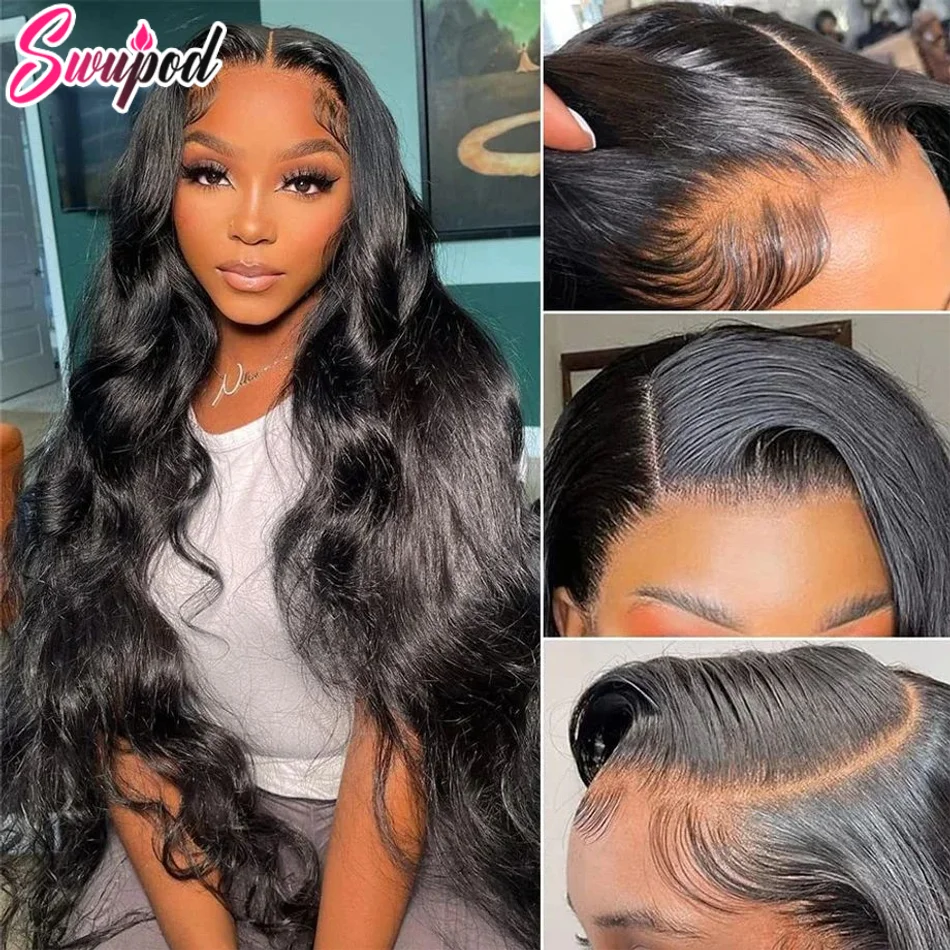 Фото 360 Полный кружевной парик 250% 13x6 HD Lace Frontal Wig 13x4 Frant Silky Body Wave Curly Remy Human Hair Темно-черный Бесклеевой Предварительно выщипанный №1