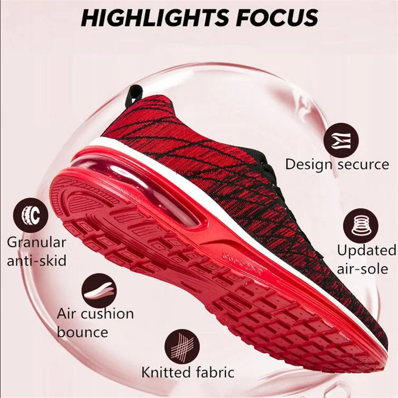 Mens Womens Sports Shoes Breathable Lace-up Running Shoes Air Cushion Unisex Fashion Sneakers
