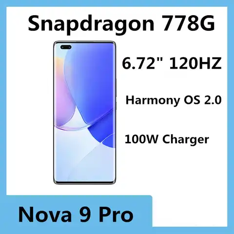 Оригинальный телефон HuaWei Nova 9 Pro, 4G LTE, телефон с идентификацией по лицу, Snapdragon 778G, 100 Вт, зарядное устройство 6,72 дюймов, OLED 120 Гц, 50,0 МП, гармония, ...