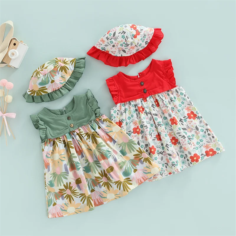 

Платье-трапеция с оборками, круглым вырезом и цветочным принтом, на пуговицах