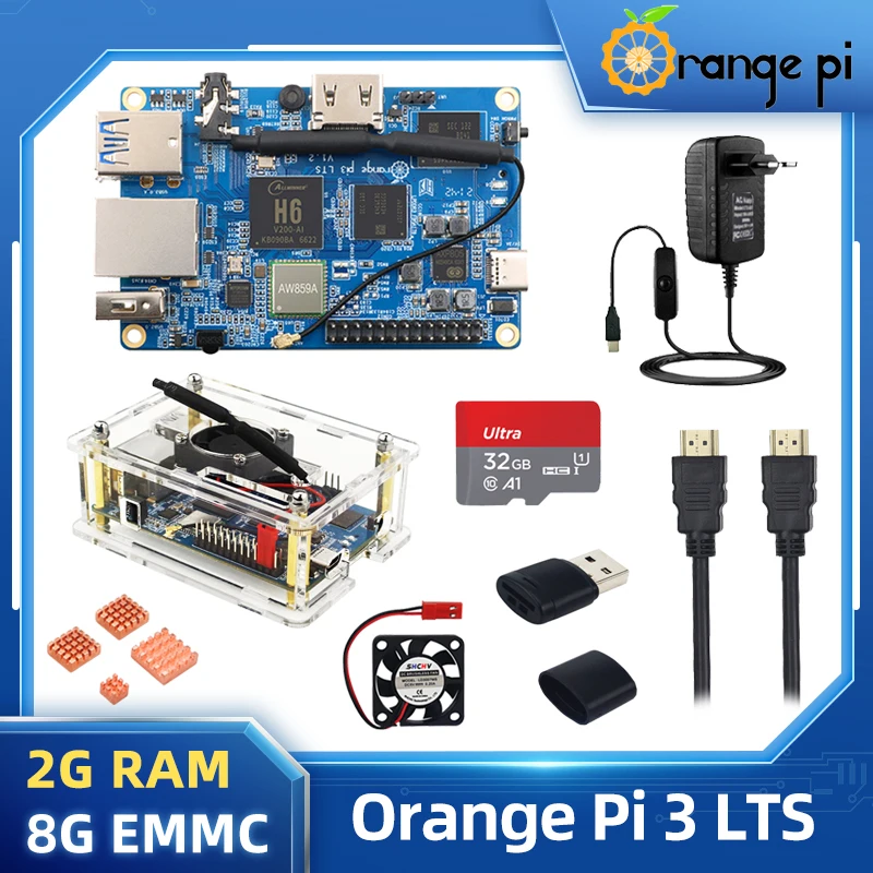 Оригинальный мини-компьютер Orange Pi 3 LTS 2 Гб ОЗУ 8 ГБ EMMC WIFI BT5.0 гигабитный 1 ГГц AllWinner H6