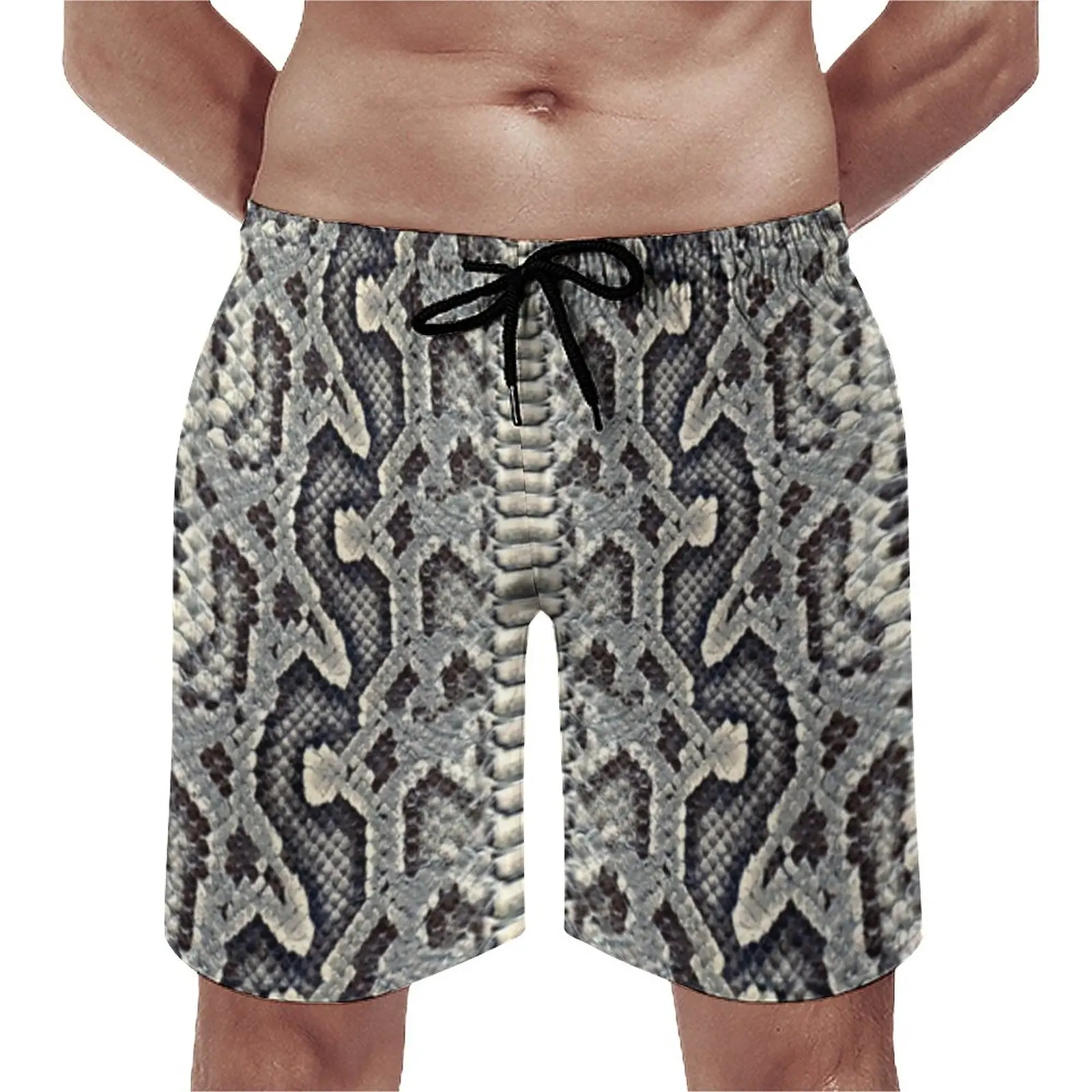 

Board Shorts Grey Snakeskin Swimming Trunks Animal Print Males Quick Drying Running Surf Trendy Plus Size Beach Short Pants