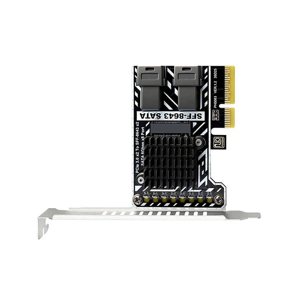 Фото Карта расширения PCIe 3.0 X2 на 2 порта SATA SFF-8643, 8 портов SATA3 6 Гбит/с с алюминиевым радиатором, полная/полуторная планка крепления для корпусов ITX/ATX №5