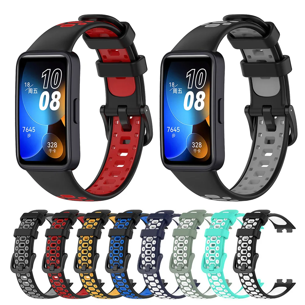 

Two-Color Sport Silicone Strap For Huawei Band 8 Bracelet Wristband