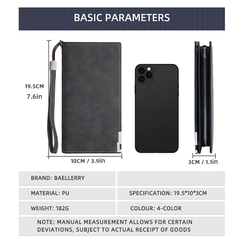 Длинные мужские кошельки для телефона Большая вместительная сумка с гравировкой