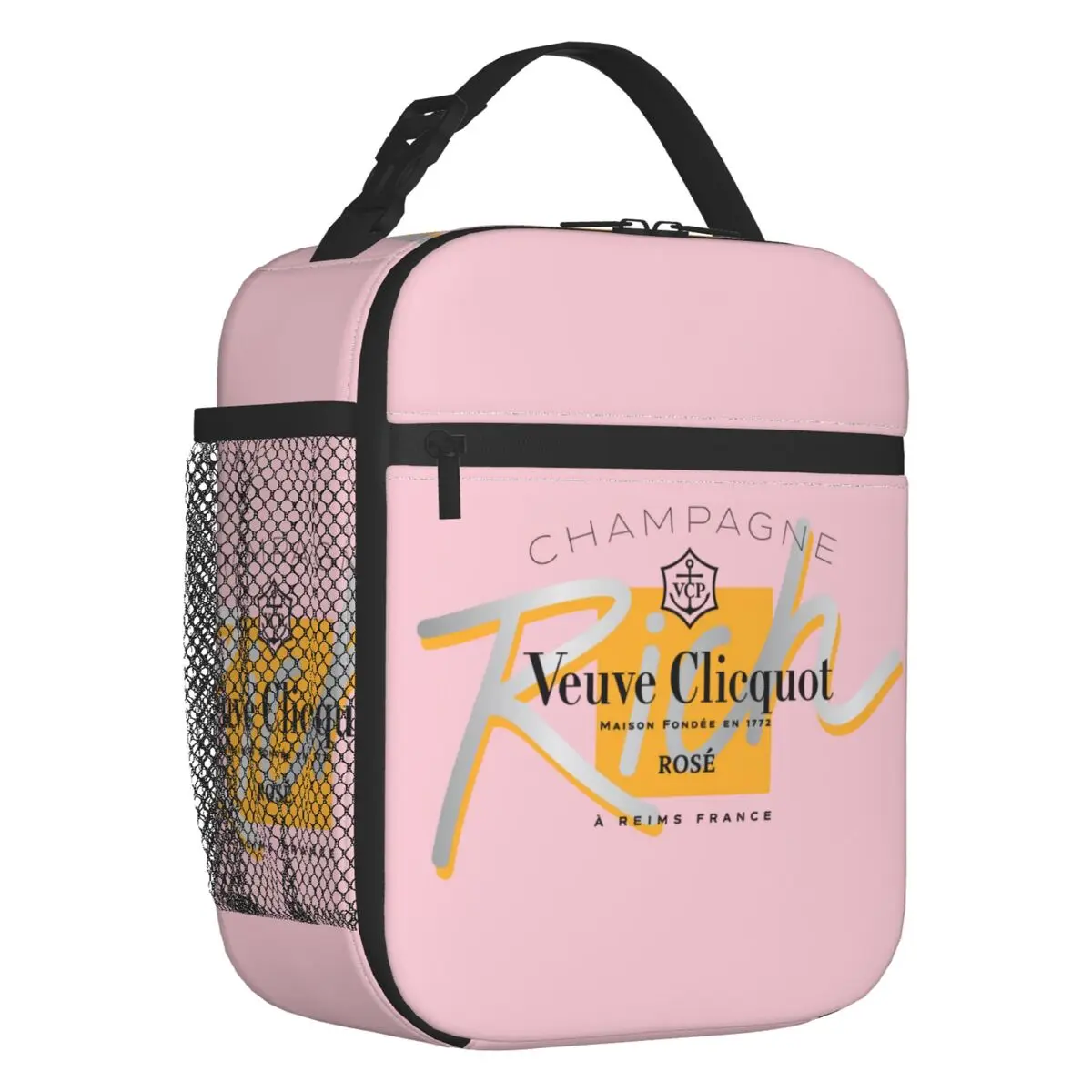 

Veuve Portable Lunch Box for Women Waterproof Champagne Clicquot Cooler Thermal Food Insulated Lunch Bag Kids School Children