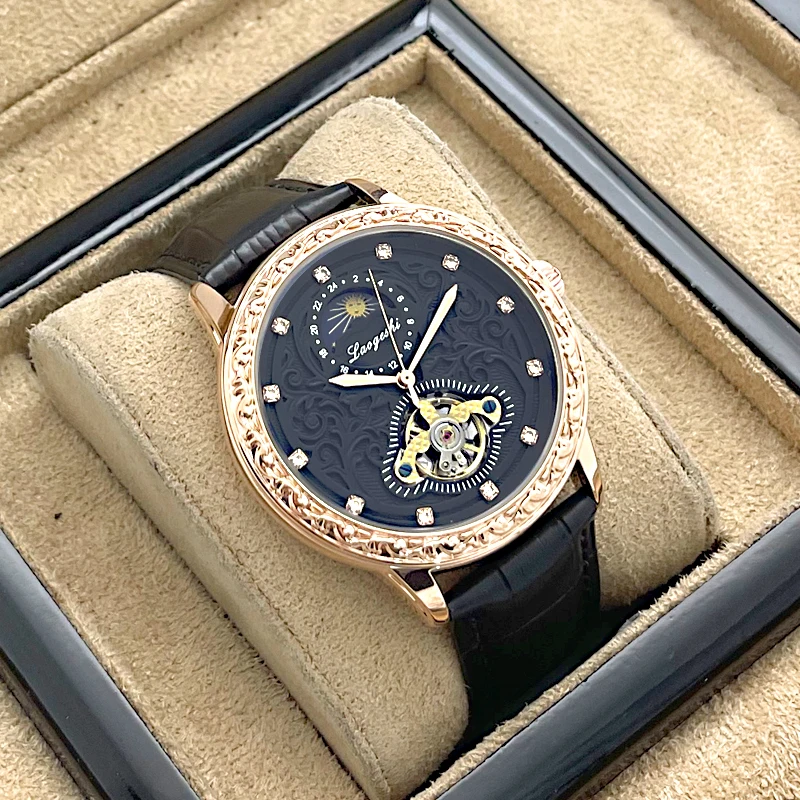 

Sun, Moon and Stars Diamond-studded Leather Belt Waterproof Watch Men's Large Dial Tourbillon Skeleton Mechanical Watch