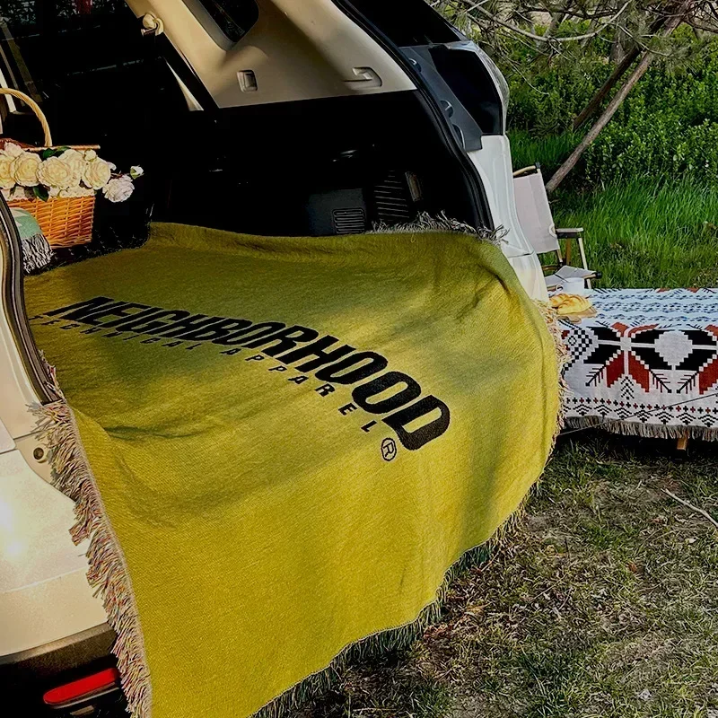 Повседневный зеленый вязаный коврик с буквами и кисточками портативный уличный