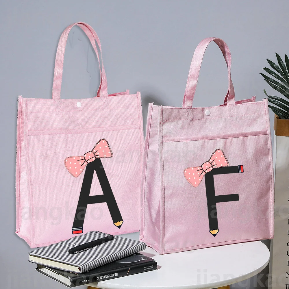 

Cute Pencil Initial Print Student Multifunctional Oxford Storage Bags Large Capacity Tuition Bag School Tote Bag Girl Learn Tote