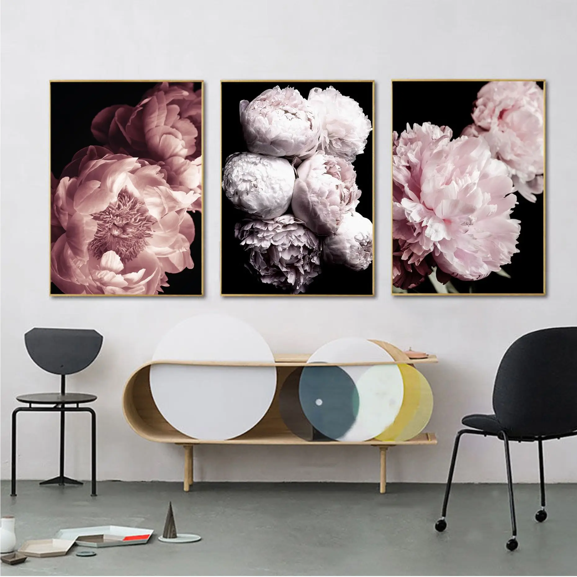 Flowers Pink Peony Floral Classic Movie Posters Fancy Wall Sticker for Living Room Bar Decoration Aesthetic Art Wall Painting