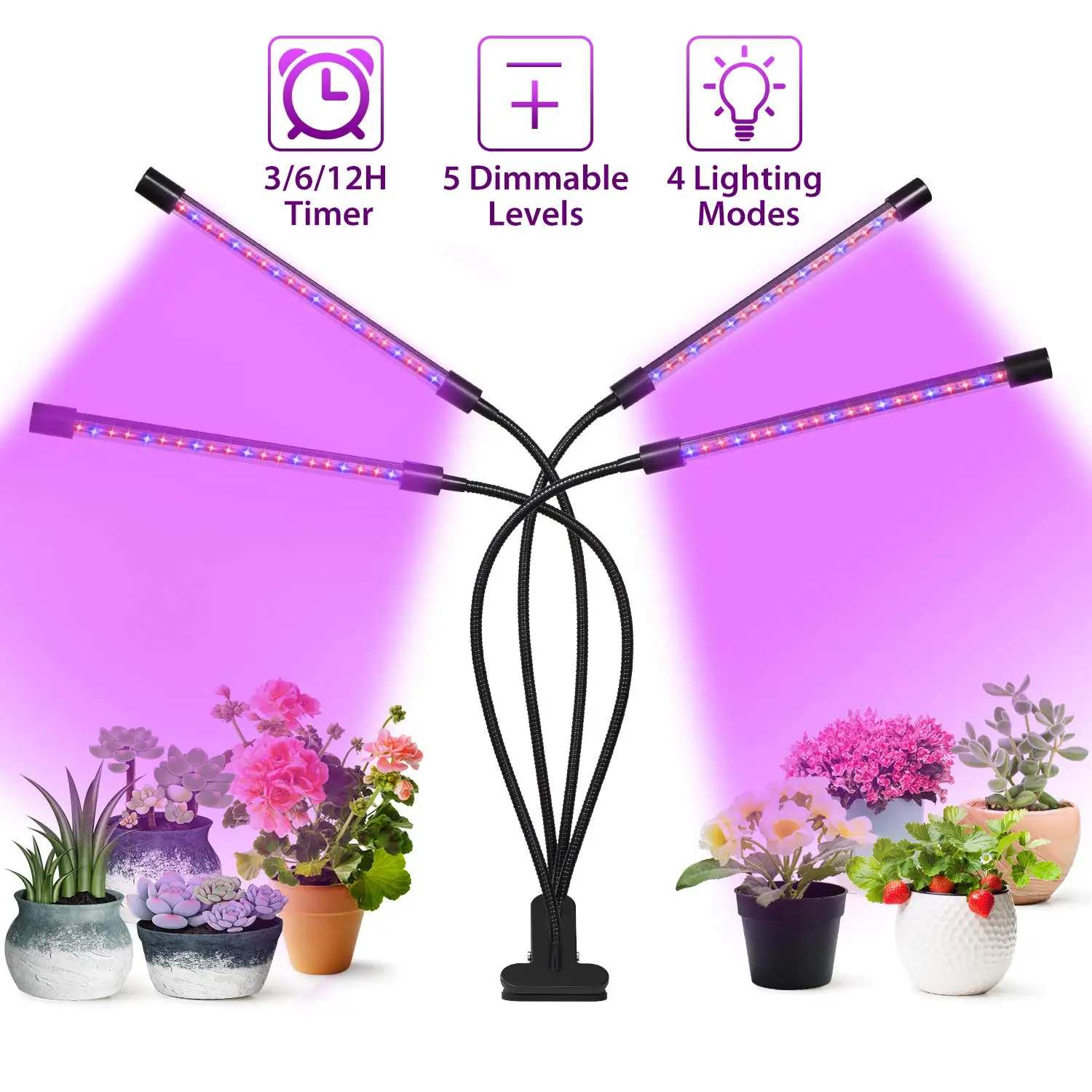 Grow Light 150W Equivalent Tri Head Timing 80 LED 9 Dimmable Levels Plant Grow Lights for Indoor Plants with Red Blue Spectrum