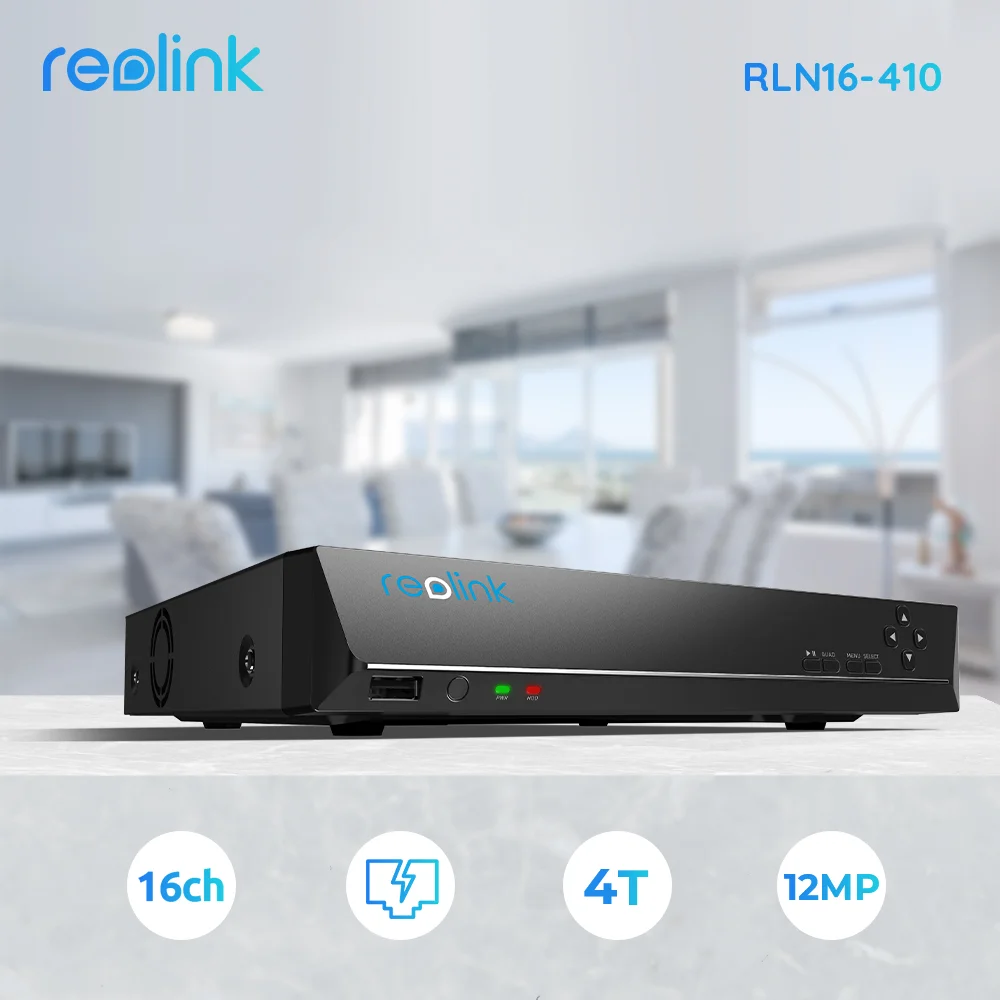 [Human/Car Detection]Reolink 16ch NVR 4/5MP 4K 12MP PoE Network Video Recorder with 3T/4TB HDD for Security IP Cameras RLN16-410