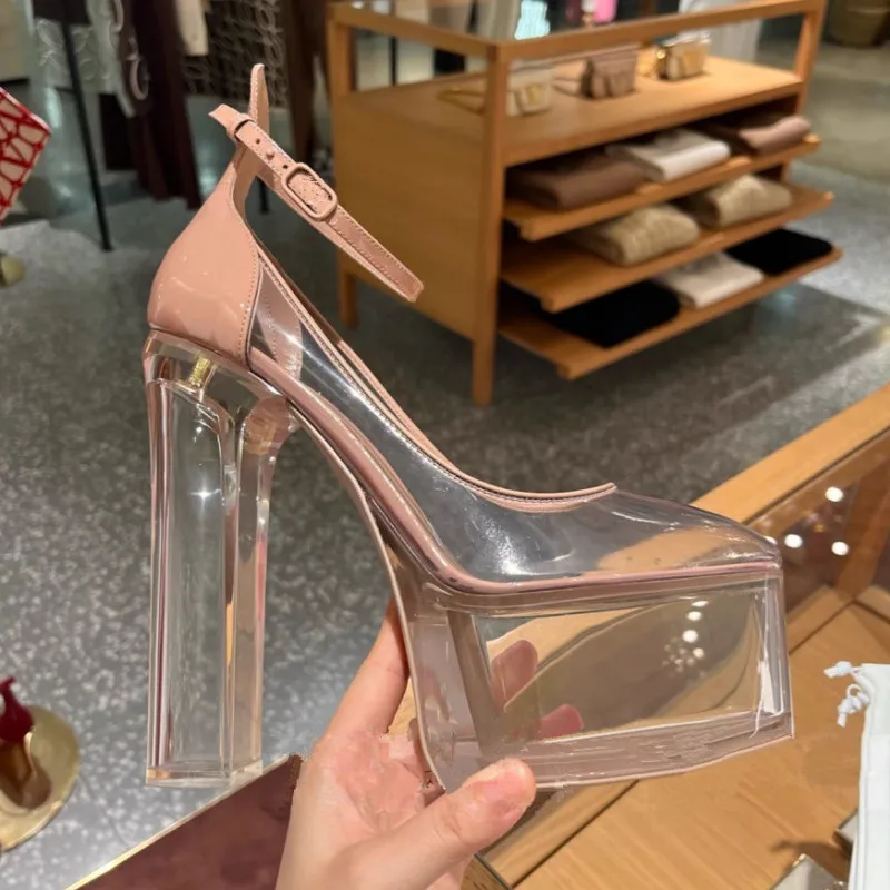 2023 Summer New Fashion Thick Sole Transparent High Heels Platform Super High Heels Wedding Party Shoes Women's Single Shoes