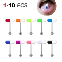luoler 1 10 piece acrylic pill piercing tongue ring for women colorful capsule tongue stud 14g surgical steel barbell fashion