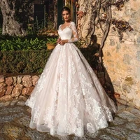 newest ball gown wedding dress elegant long sleeve robe de mariee illusion back trouwjurk o neck gorgeous vestidos de novia