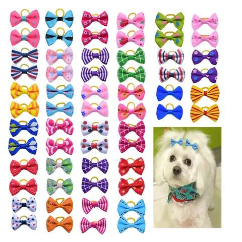 10/20/30pcs Dog Grooming Bows mix 30colours Cat dog Hair Bows Small Pog Grooming Accessories Dog Hair Rubber Bands Pet Supplier