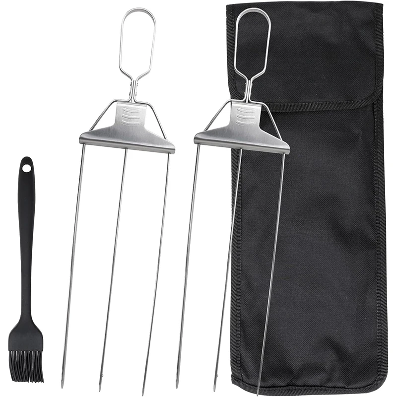 

Three Fork Kebab Grill Forks Stainless Steel Semi-Automatic Grill Forks Meat Barbecue Fork BBQ Fork Fork Outdoor Fork Steak Tool