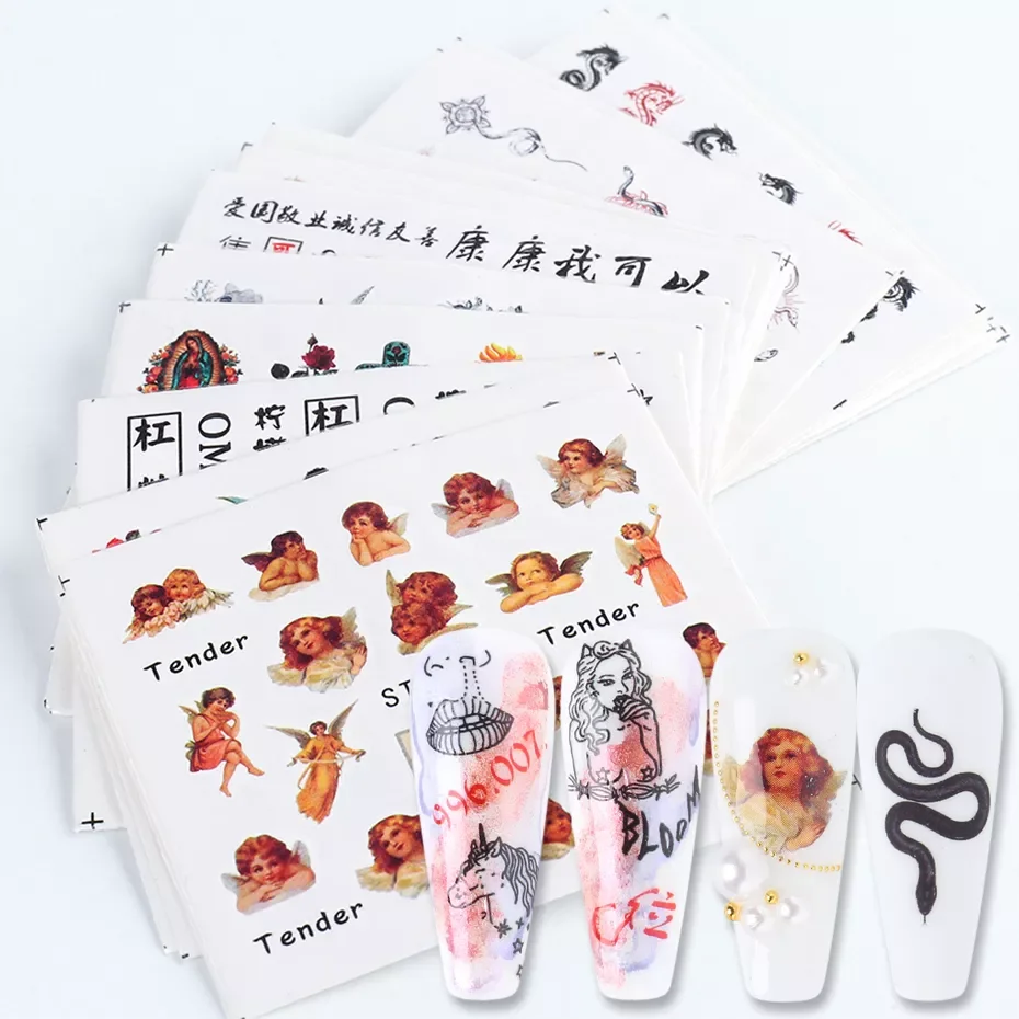 

NEW2023 Nail Art Decals Water Transfer Sticker Dark Snake Dragon Angel Design Manicure Decoration Slider Wrap LYSTZ1114-1137-1