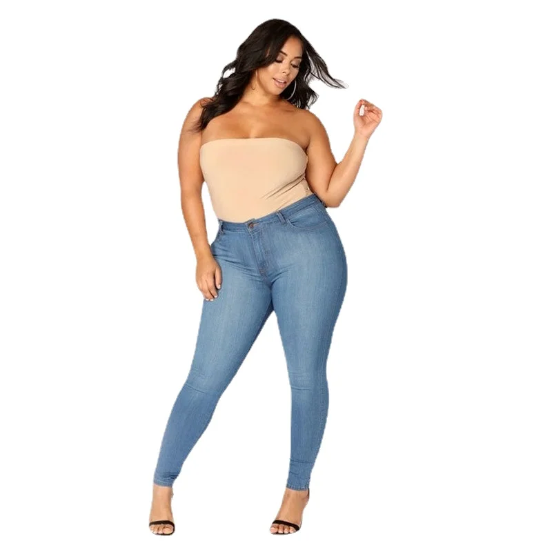 

Plus Size Women's Jeans High Waist Stretch Slim Trousers 2022 Spring Summer Thin Denim Solid Color Casual Sexy Pencil Pants