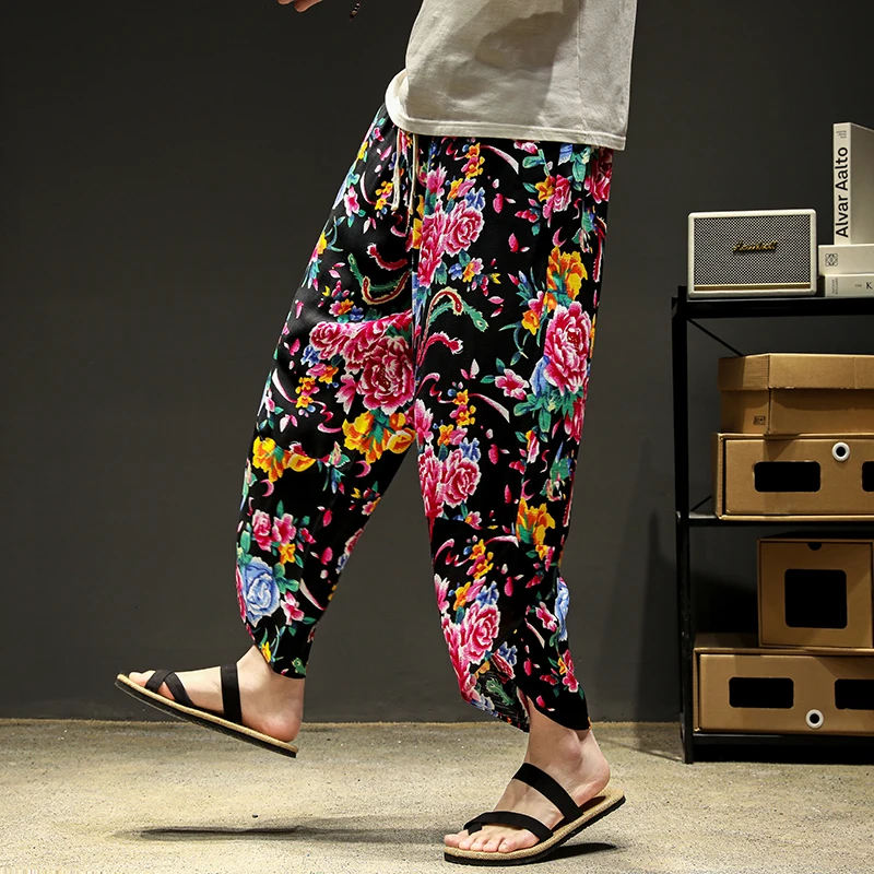 

RUIHUO Floral Printed Men's Joggers for Men Trousers Sport Pants Mens Harajuku Man Hip Hop Work Wear Pant Male 5XL 2023 Spring