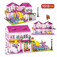 city house summer holiday villa castle building blocks sets figures swimming pool diy classic toys for kids girls birthday gift